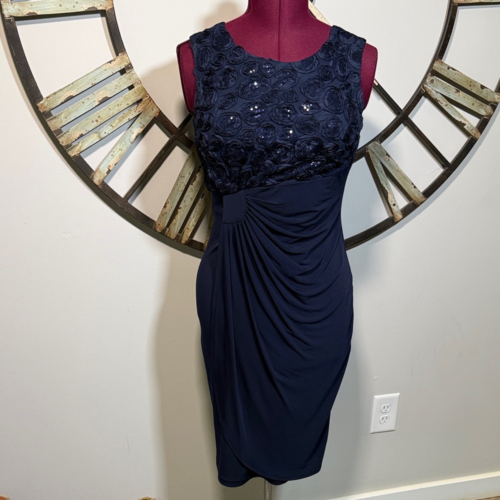 Enfocus Studio Navy Sequins Accent Sleeveless Dress